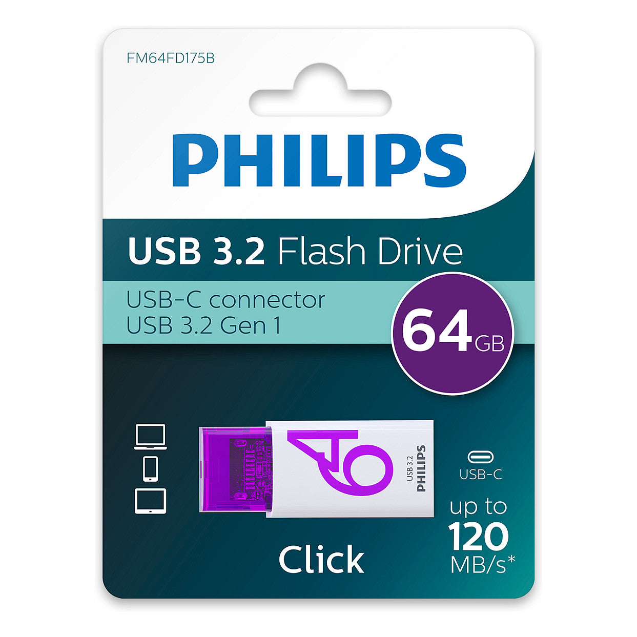 STICK Philips USB 3.2 64GB Click Series Gen 1 USB-C