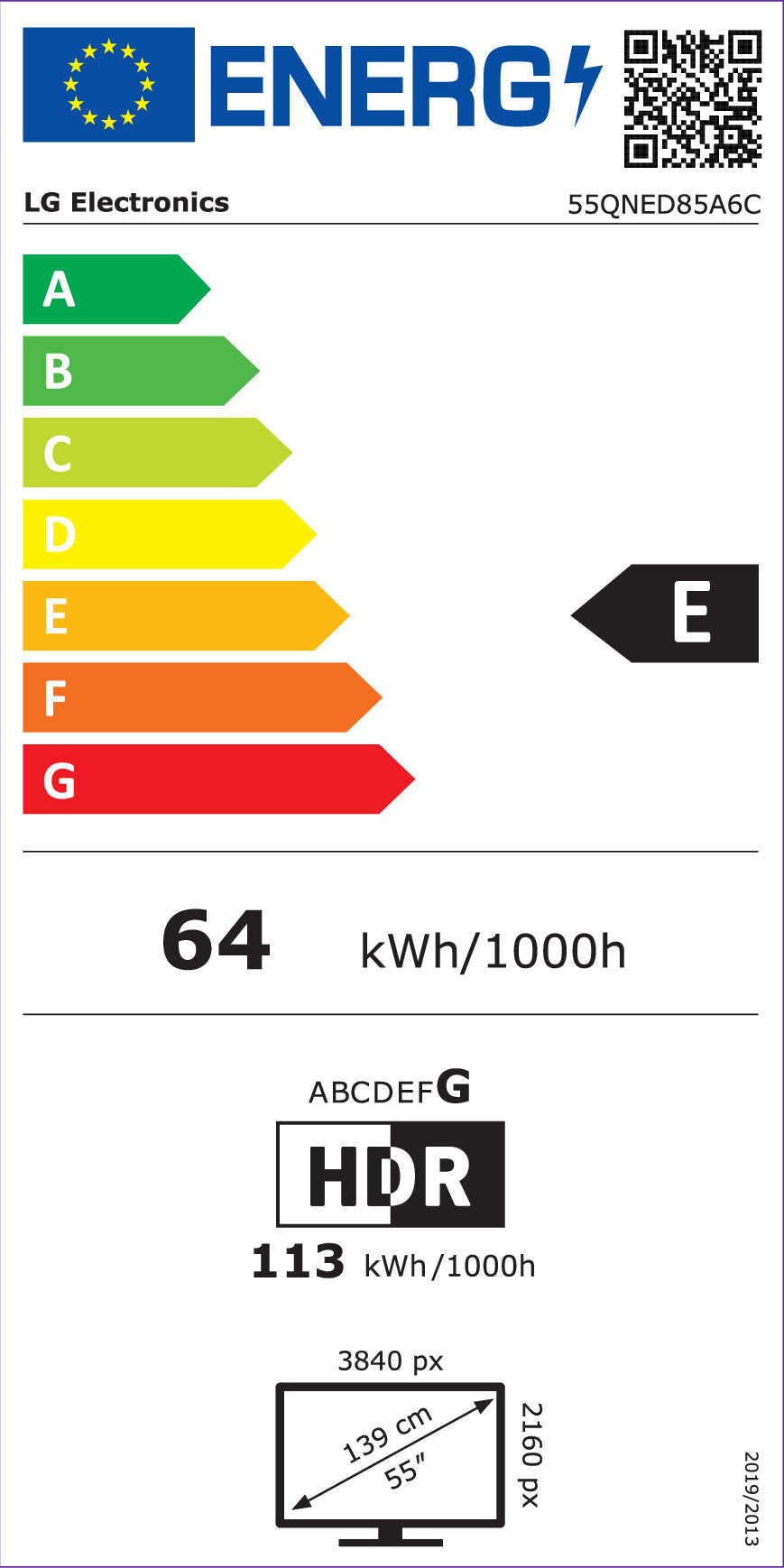139,7 cm/55" (3840×2160) LG 55QNED85A6C 16:9 QNED evo MiniLED 100/120 Hz a8 Gen2 HDMI ×4 USB ×2 WiFi6 LAN webOS25 Black
