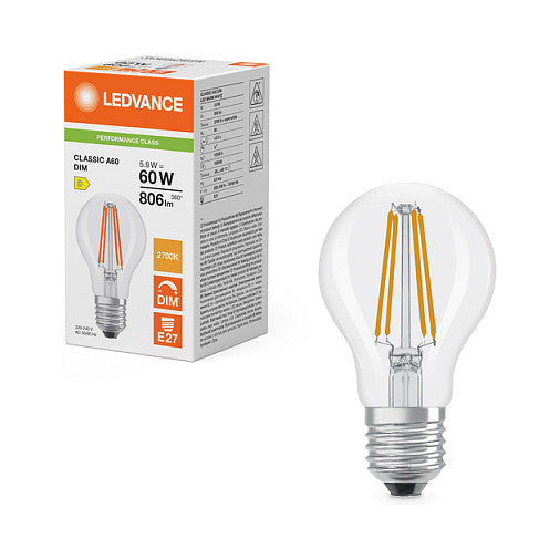 Osram LED Classic A 60 Filament DIM P 5.9W 827 Clear E27 Dimmbare LED