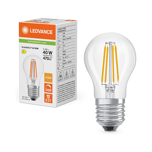 Osram LED Classic P 40 Filament DIM P 3.4W 827 Clear E27 Dimmbare LED-Lampen, klas