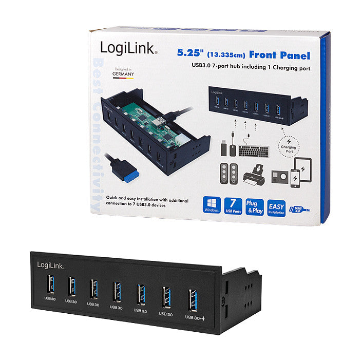 Logilink USB HUB 3.0, 7-Port, 5,25" intern + Schnelladeport