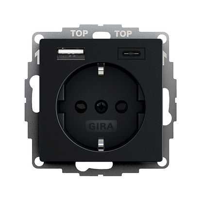 GIRA 2459005 SCHUKO SH USB-Spannungsvers. 2f Typ A/C System 55 Schwarz m