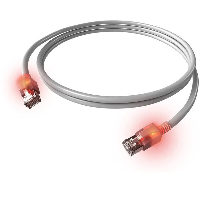 EASYLAN DualBoot LED Patchkabel RJ45 S/FTP Kat.6A Class EA mit saCon Stecker LSOH grau 1.5m