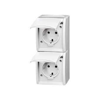 BUSCH JAEGER BJ 20-02EW-54 Steckdose m.Klappdeckel senkrecht 2f ocean IP44 alpinweiß