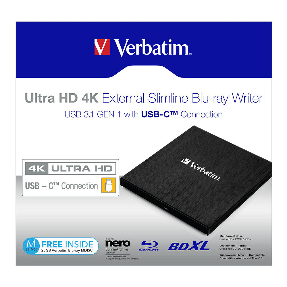 Verbatim ext. Slimline USB3.1 Typ C 4K Blu-ray Brenner extern retail