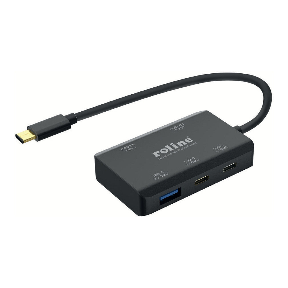 ROLINE USB 3.2 Gen 2 Hub 4fach 2x USB-A + 2x USB-C PD Typ C Anschlusskabel
