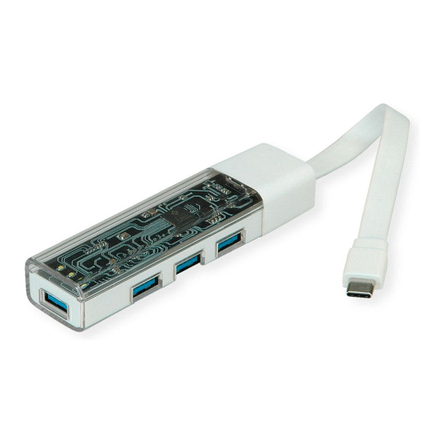 ROLINE Mobiler USB 3.2 Gen 1 Hub, 4fach, Typ A+C Anschlusskabel