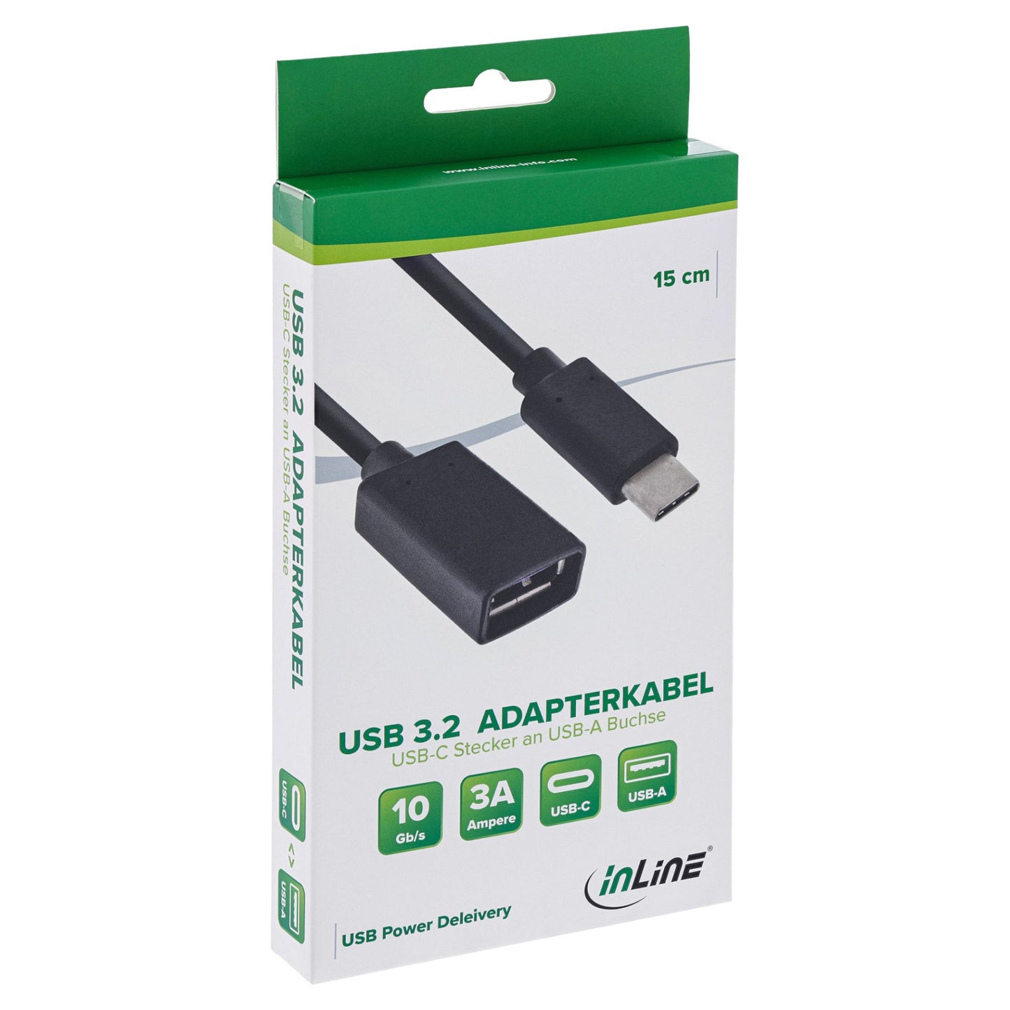 INLINE USB 3.1 Adapterkabel Typ C Stecker an A Buchse schwarz 0,15m