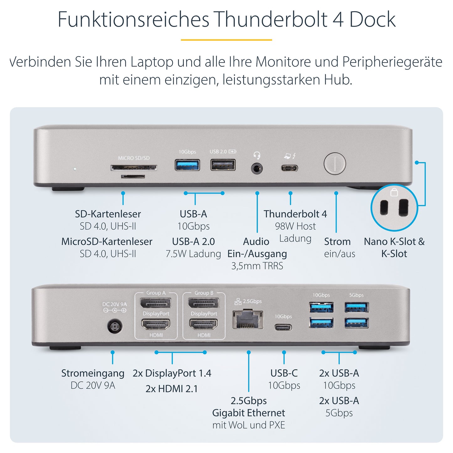 D StarTech THUNDERBOLT 4 DOCK 2X HDMI/DP