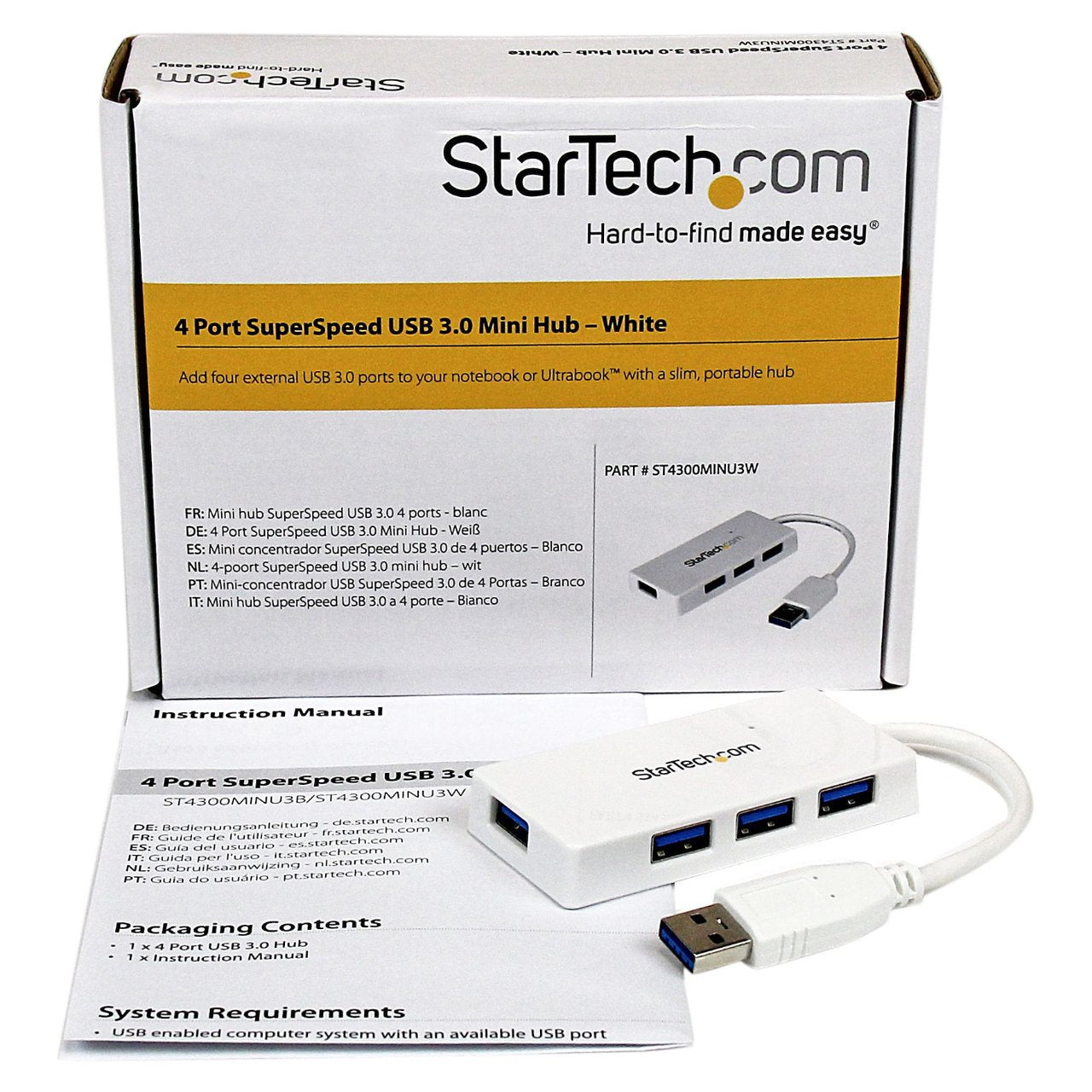StarTech WHITE 4 PORT MINI USB 3.0 HUB