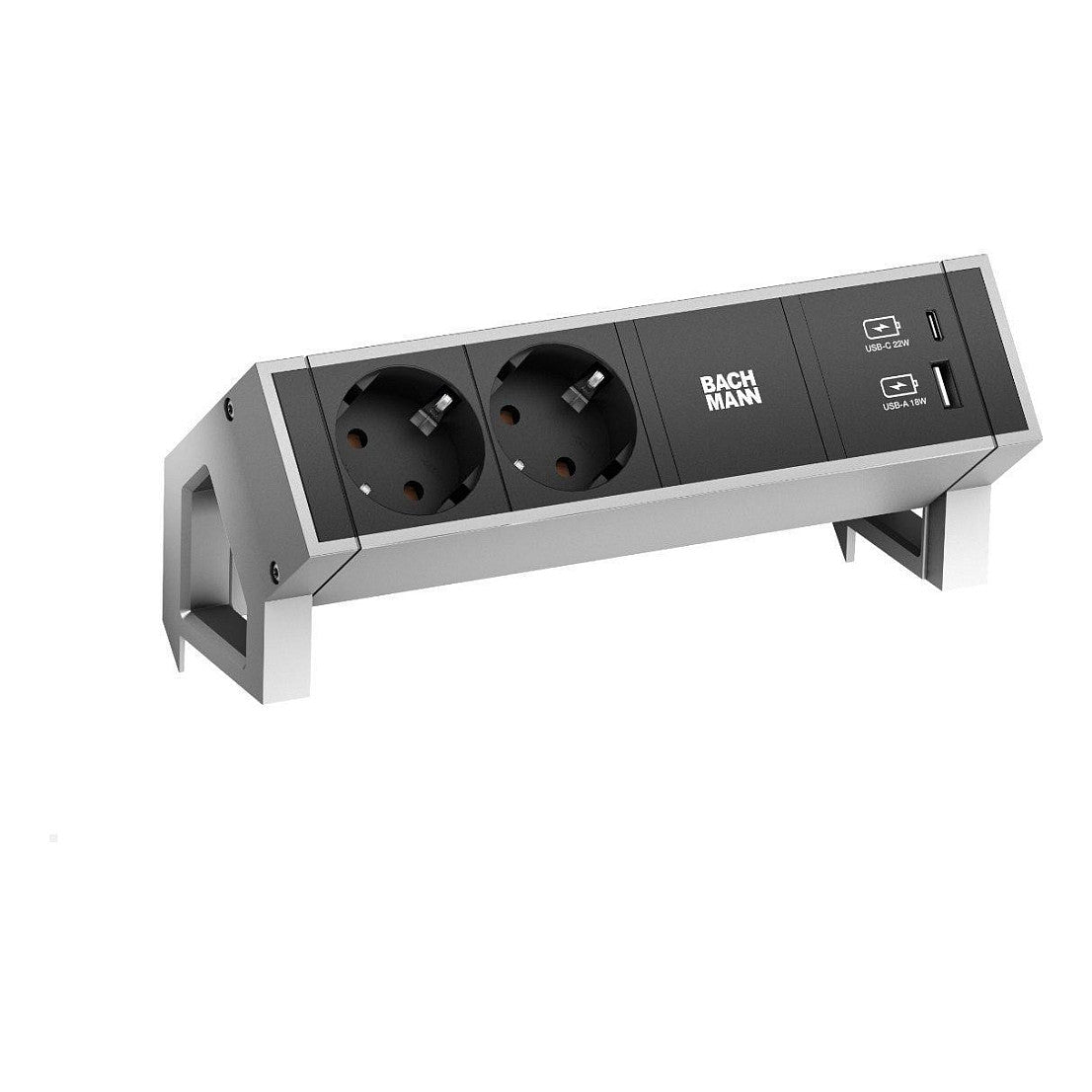 BACHMANN DESK2 2xSchutzkontakt USB A&C USB Charger 22W 0,2m GST18 INOX