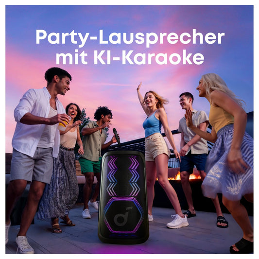 ANKER Soundcore Rave 3S Bluetooth 200W Partybox AI Karaoke IPX4 Beat-synced Lichtshow Auracast inkl. 2 kabellose Mikrofone