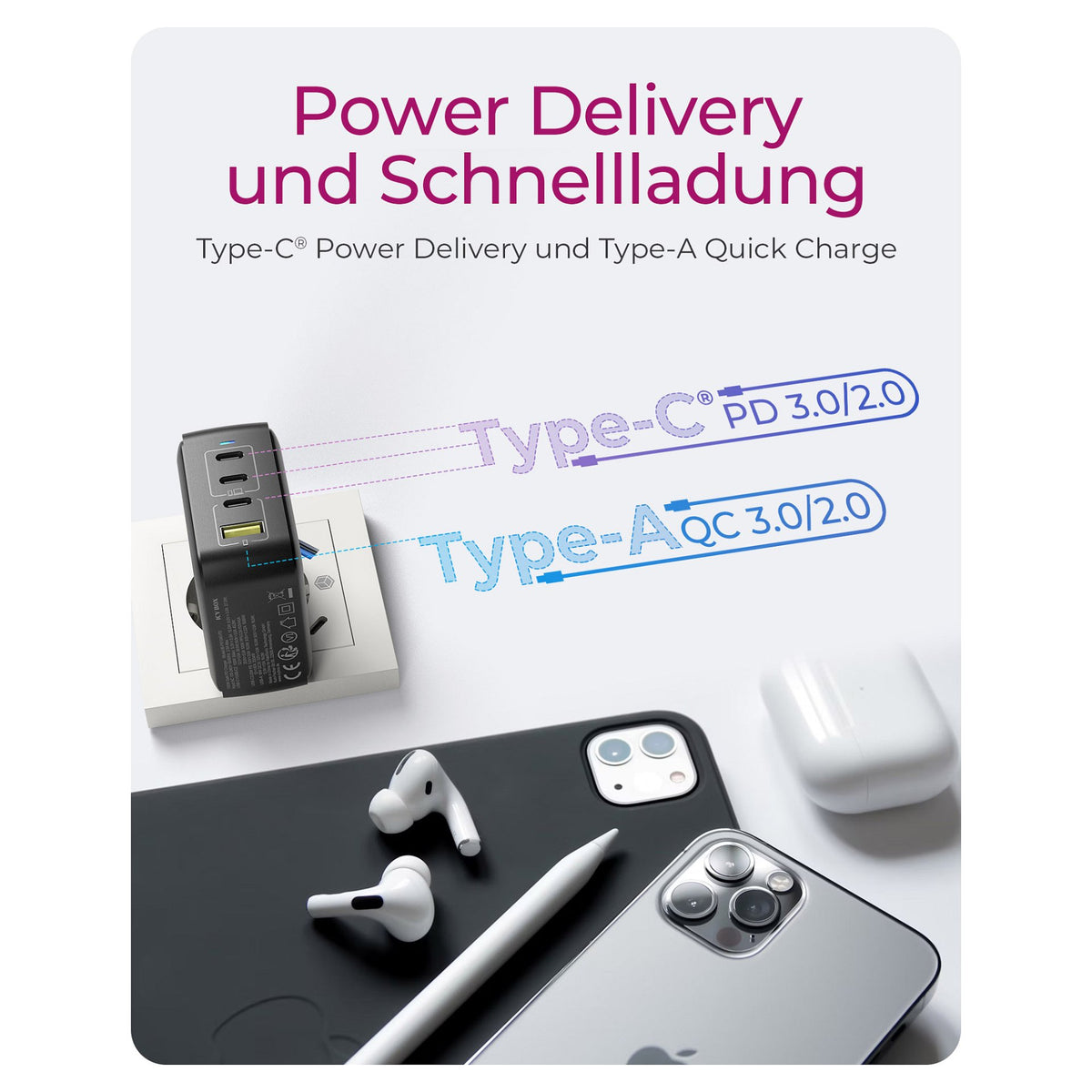 4-Port IcyBox 100W GaN mit PD 3.0