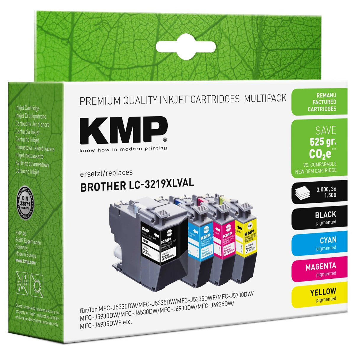KMP 1537,4005 MultiPack black, cyan, magenta, yellow pigm. ink ersetzt BROTHER LC3219XLVAL