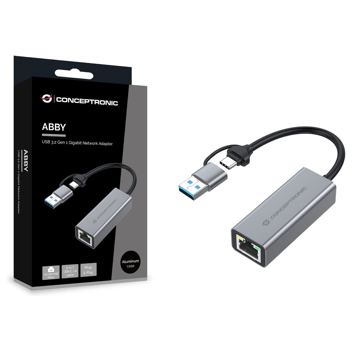 CONCEPTRONIC Adapter USB-C/-A3.0->GbE 5Gbs 0.18m gr