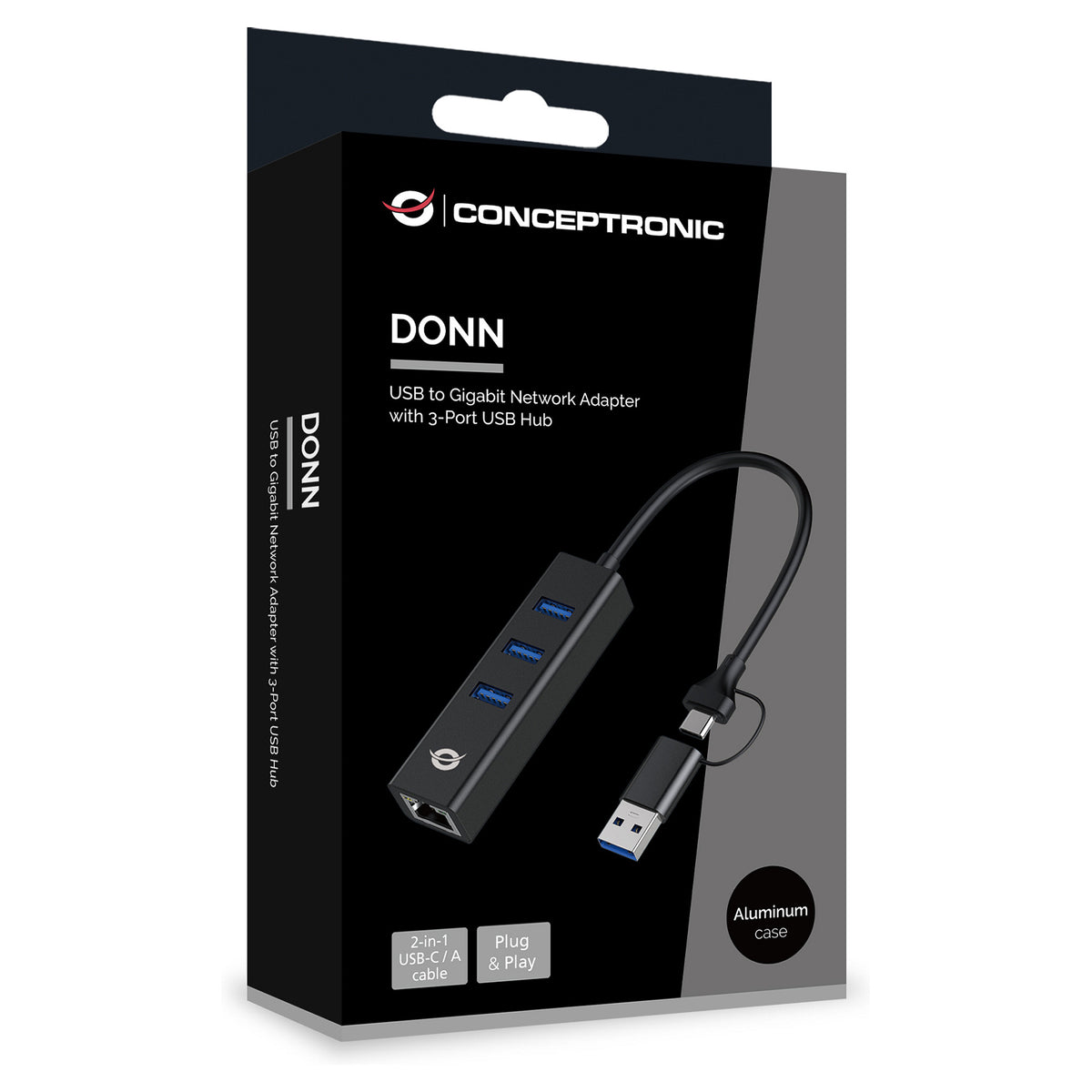 CONCEPTRONIC Adapter USB-C/-A3.0->3xUSB-A/GbE 5Gbs 0.18m sw