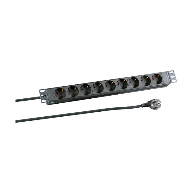 19" 1HE Steckdosenleiste 9x 2.0m ohne Schalter, schw.