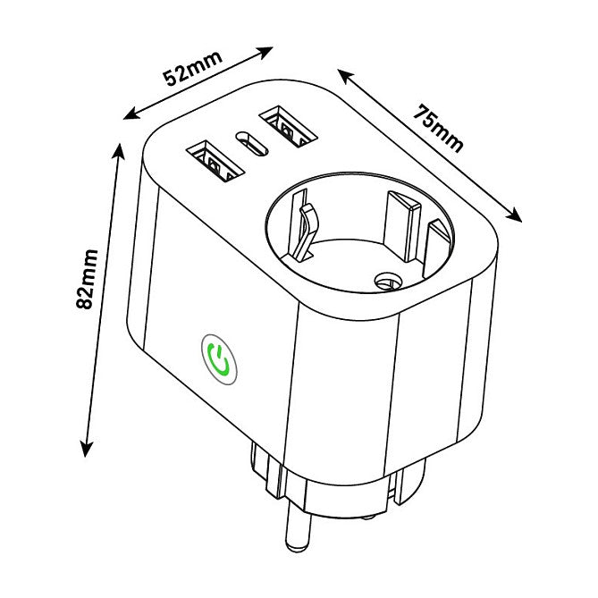 Entac WIFI Steckdosenadapter 1-fach mit 2x USB-A/1x USB-C