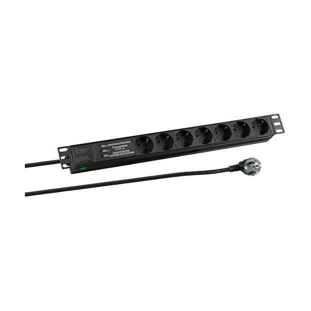 19 1HE Steckdosenleiste 7 x CEE 7/3 mit SS, im Aluprofil, schwarz