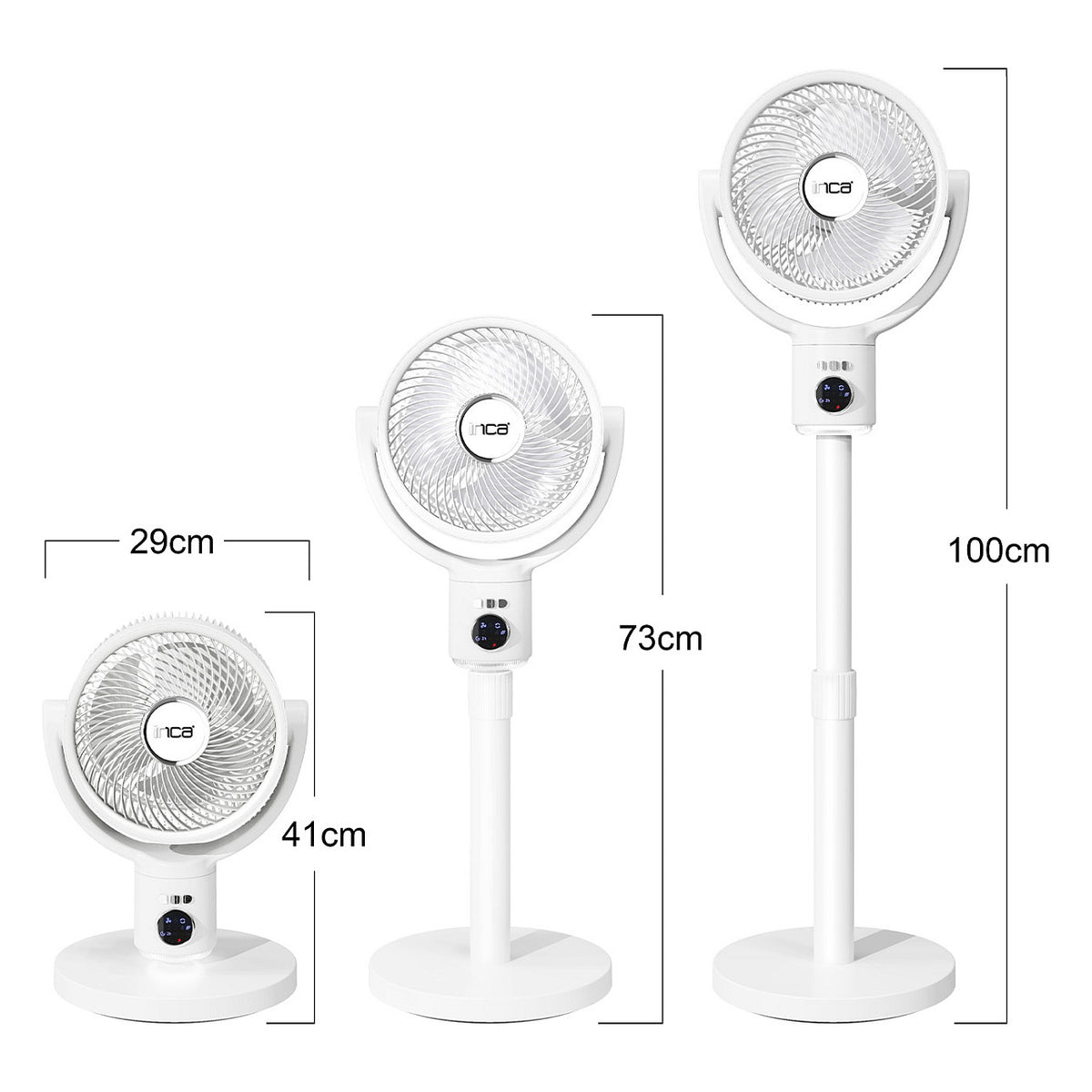INCA Standventilator +Akku, BLDC-Motor,5 Stufen, LED weiss