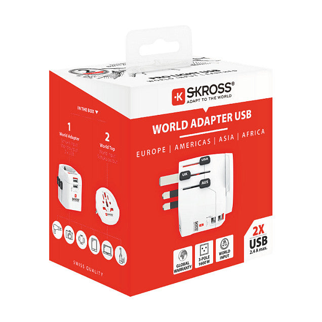 Skross PRO Light USB 2xA - World Reiseadapter, Weltweit
