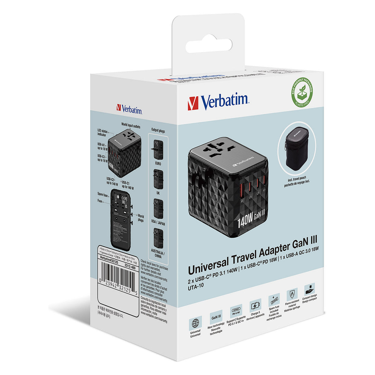 Verbatim GaN III Uni.Travel Adap 140W Welt-zu-Welt UTA-10 32125