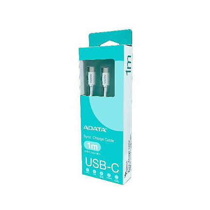 ADATA USB 2.0 Kabel, USB-C Stecker > USB-C Stecker (wei, 1 Meter, PD 3.0, QC 3.0, Laden mit bis zu 100 Watt)