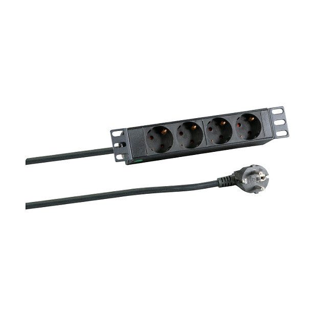 10" 1HE Steckdosenleiste 4xCEE 7/3 ohne Schalter,Alu,sw