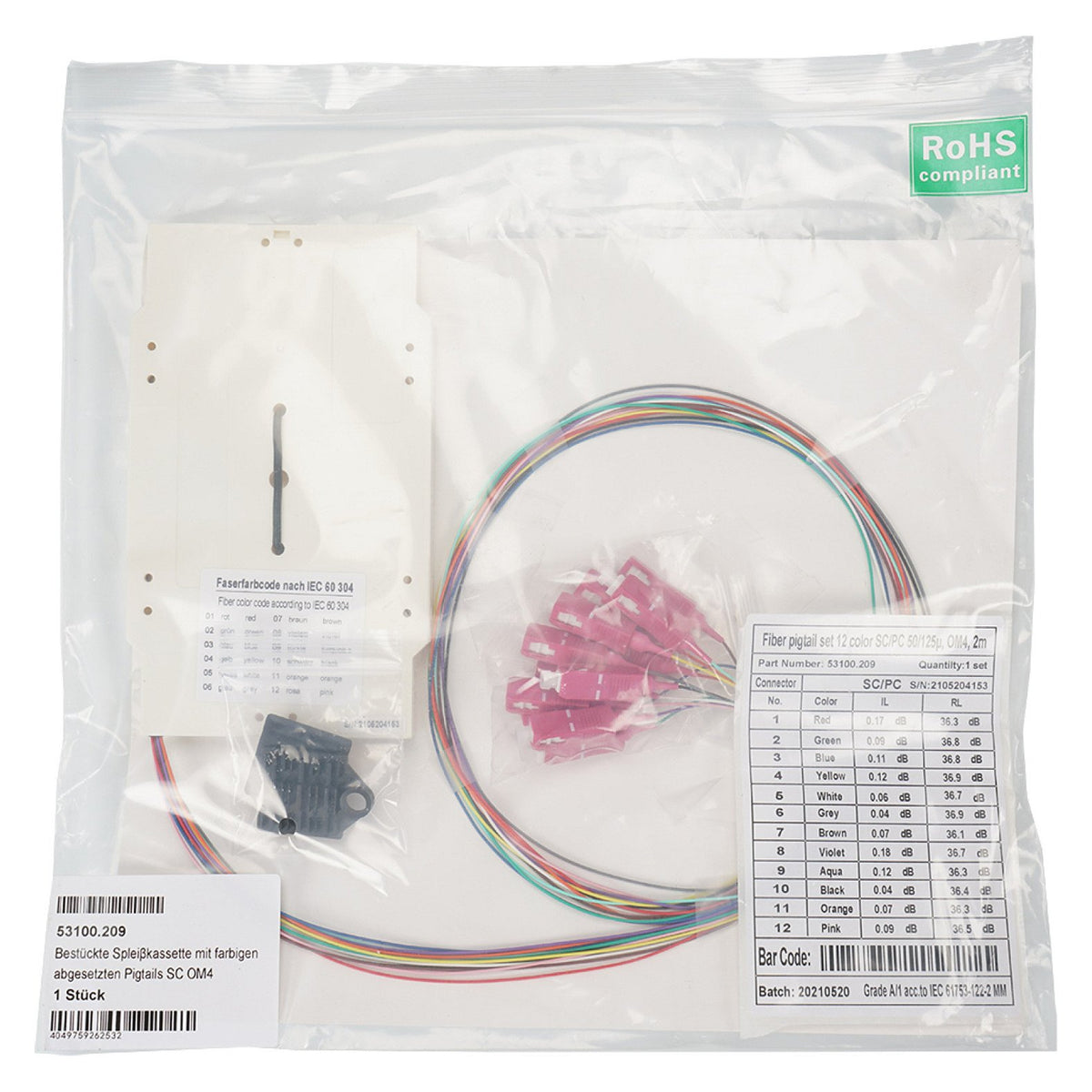 EFB Bestckte Spleikassette mit farbigen abgesetzten Pigtails SC OM4