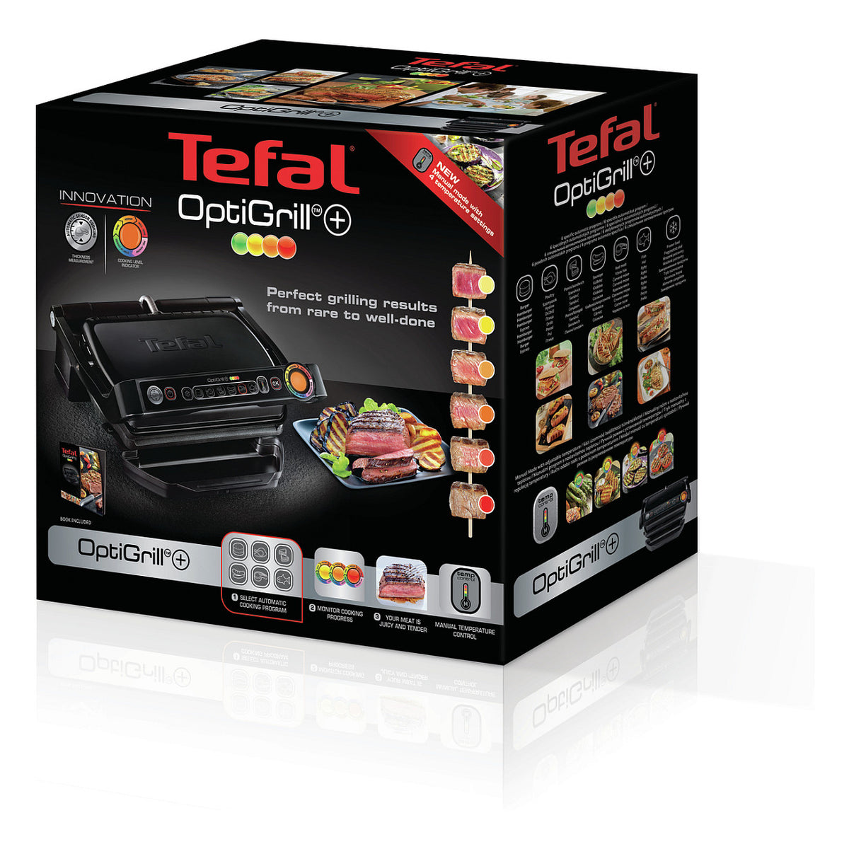 GC712834 Grill, OptiGrill+, 2000W, 6 automatic programs, Black