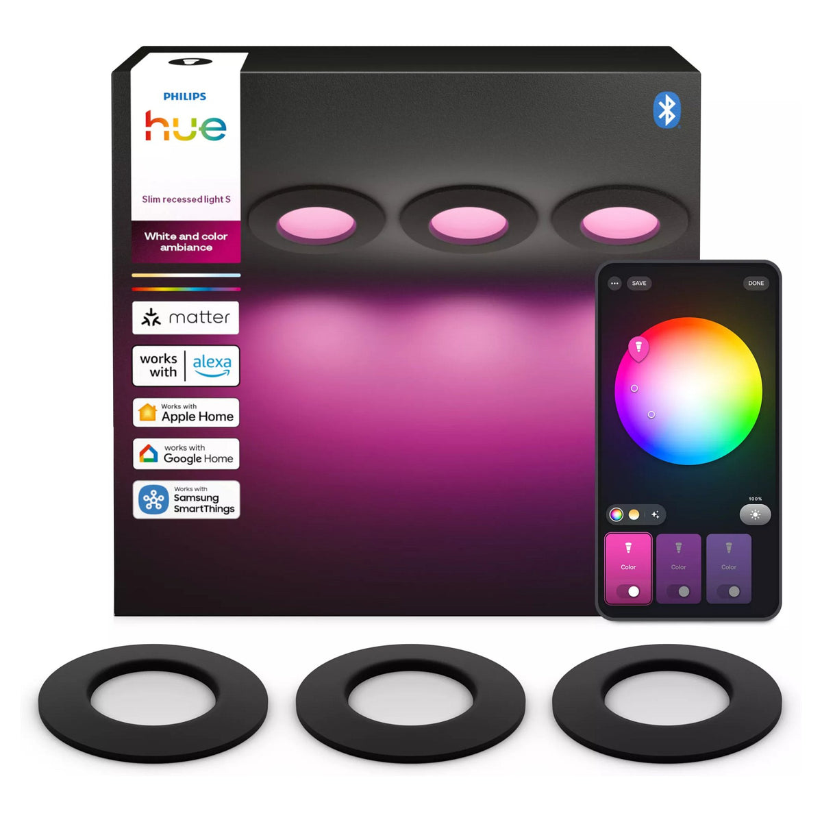 Philips Hue White&Col. Amb. Slim Recessed Light S x3 -Black
