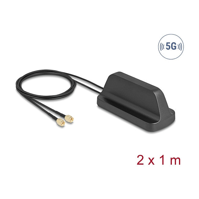 5G LTE GNSS WiFi 6 MIMO Antenne 2 x SMA Stecker 2,1 - 3,0 dBi omnidirektional mit magnetischem Standfuß und Anschlusskabel ULA100 1 m outdoor s