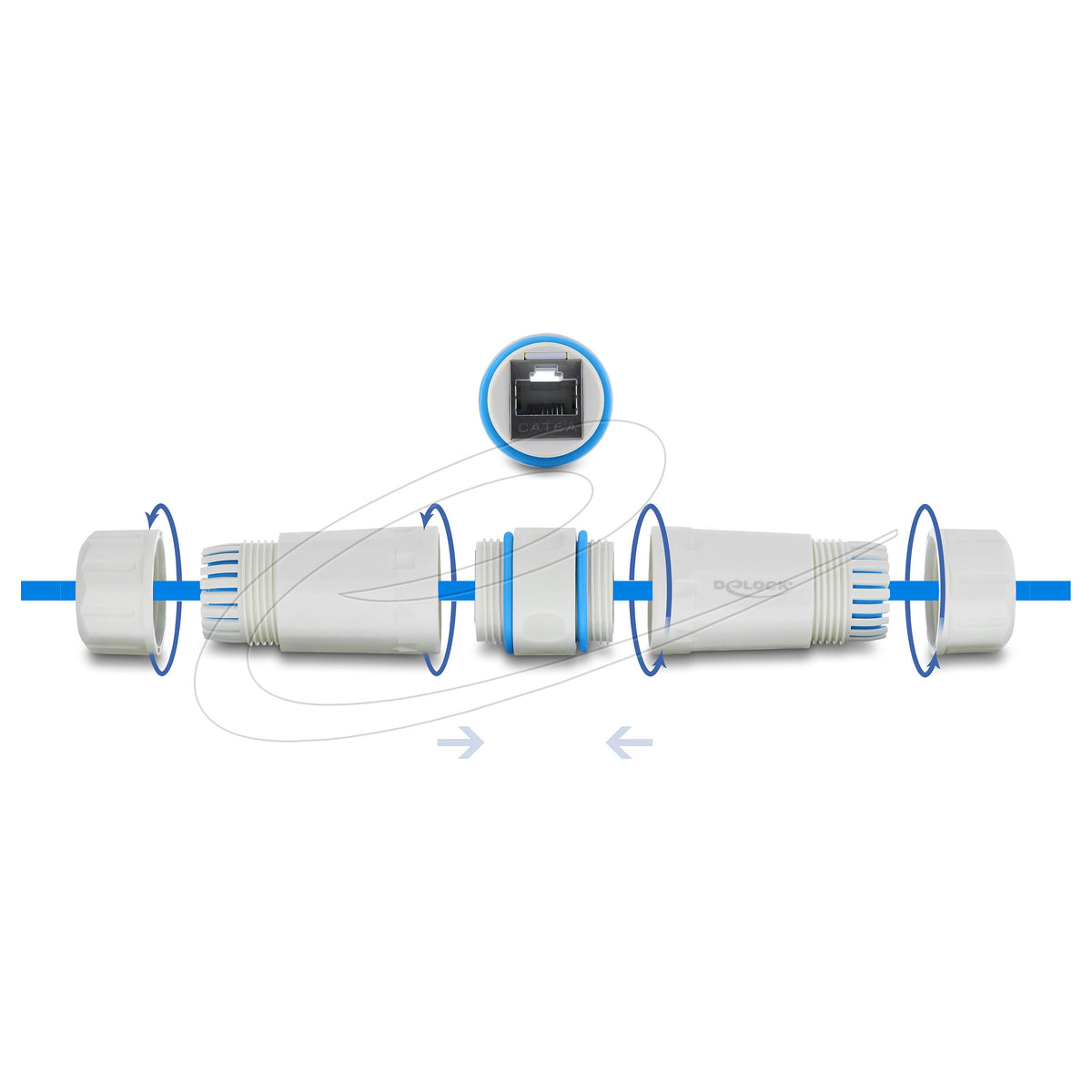 Kabelverbinder RJ45 Buchse zu RJ45 Buchse Cat.6A mit M23.5 x 1,5 mm Gewinde IP68 staub- und wasserdicht weiß