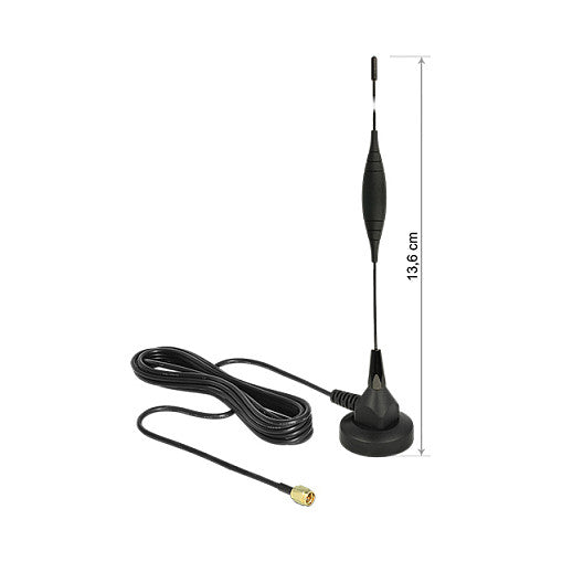 GSM Antenne SMA Stecker 5 dBi starr omnidirektional mit magnetischem Standfuß und Anschlusskabel RG-174 3 m outdoor schwarz