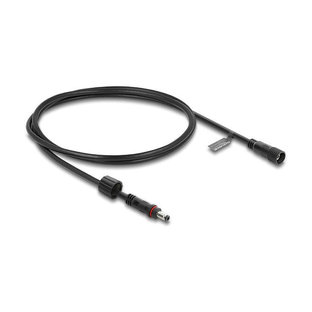 DC Verlängerungskabel 5,5 x 2,1 mm Stecker zu Buchse mit Schraubverschluss M12 x 1,75 mm Gewinde wasserfest 18 AWG, 1 m schwarz