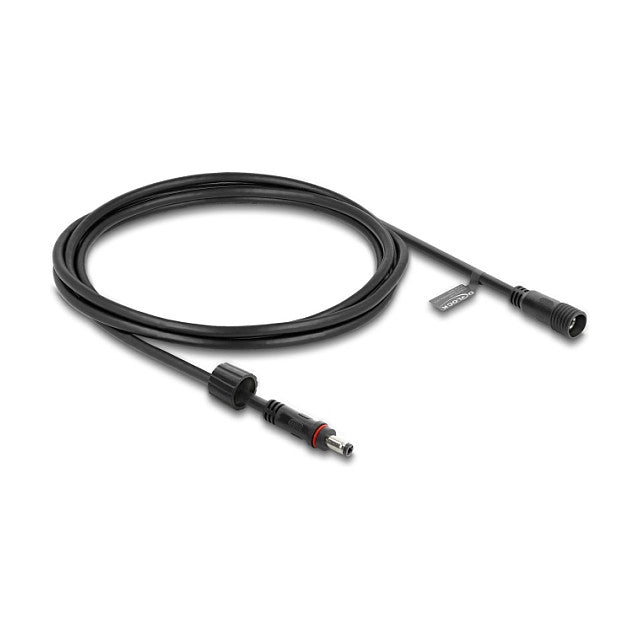 DC Verlängerungskabel 5,5 x 2,1 mm Stecker zu Buchse mit Schraubverschluss M12 x 1,75 mm Gewinde wasserfest 18 AWG, 2 m schwarz