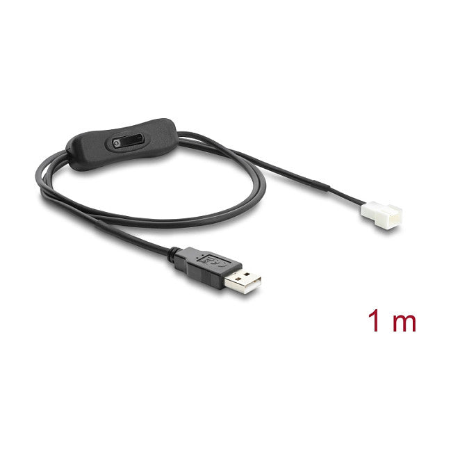 Lüfterkabel USB 2.0 Typ-A Stecker zu 3 Pin (2 Pins belegt) Lüfteranschluss-Stecker mit Schalter 1 m