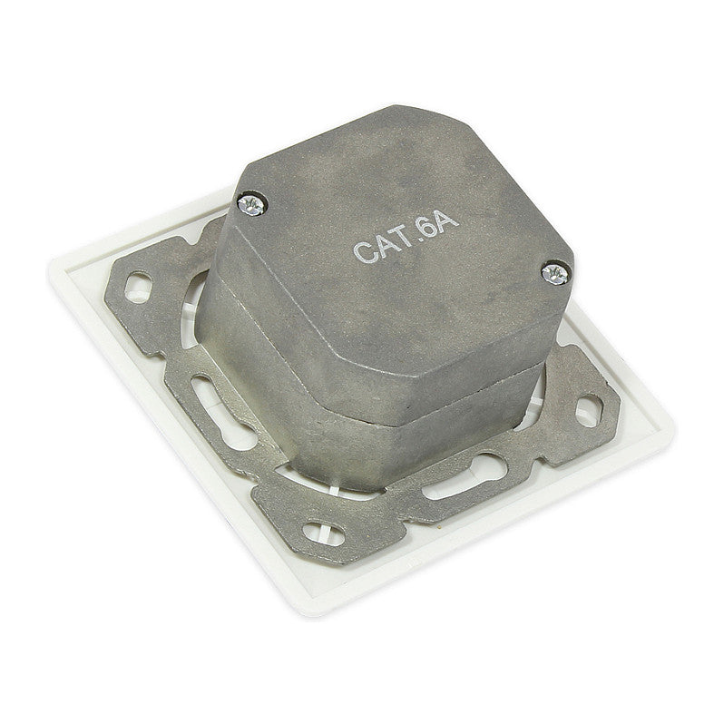 Netzwerkdose Cat. 6A, 2xRJ45, geschirmt, UP, DESIGNFÄHIG, vertikale Kabelzuführung, signalweiß RAL9003, Good Connections®