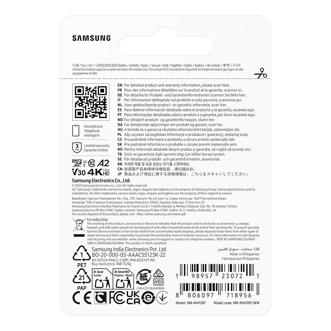 CARD SAMSUNG T9 microSD Speicherkarte 128GB bis zu 200 MB/s Lesen und 130 MB/s Schreiben MB-MH128T/WW