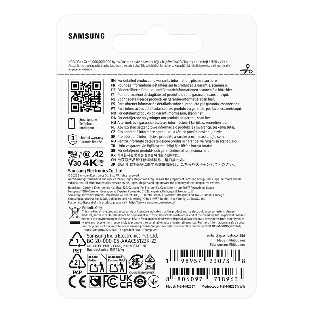 CARD SAMSUNG T9 microSD Speicherkarte 256GB bis zu 200 MB/s Lesen und 130 MB/s Schreiben MB-MH256T/WW