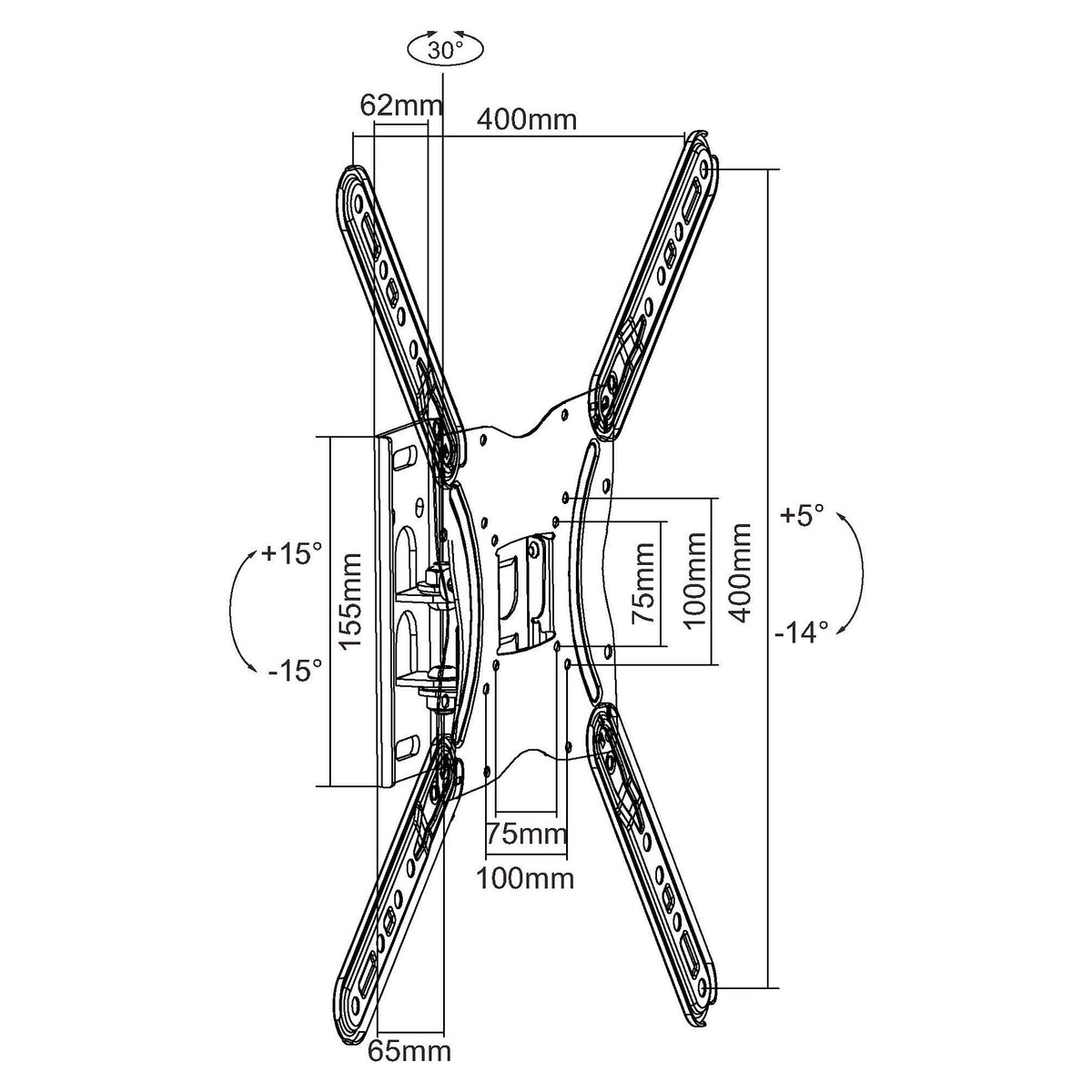 Equip Wandhalterung 23"-55"/1TFT gelenkig 1Gelenk 30Kg sw retail