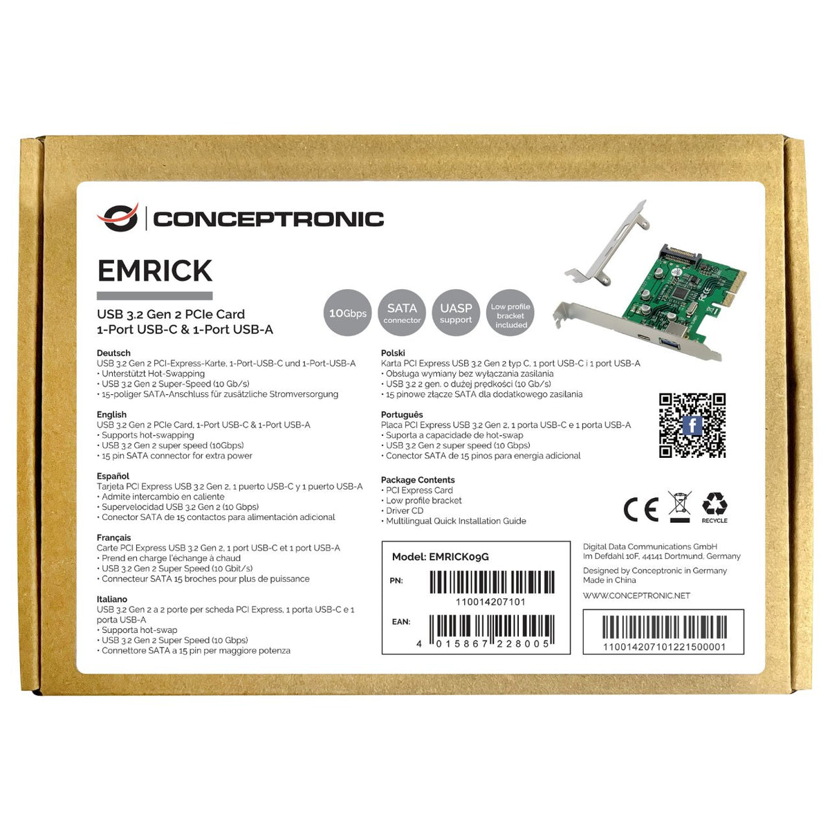 CONCEPTRONIC 4xPCIe3.0 Card USB-C/-A3.2 Gen2 10Gbps