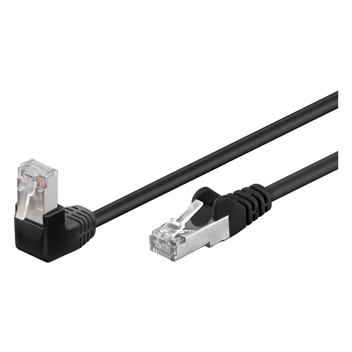 Wentronic Goobay CAT 5e Patchkabel 1x 90 gewinkelt, F/UTP, Schwarz, 1 m - CCA Kupfergemisch, 1x RJ45-Stecker 90 (8P8C) (94187)