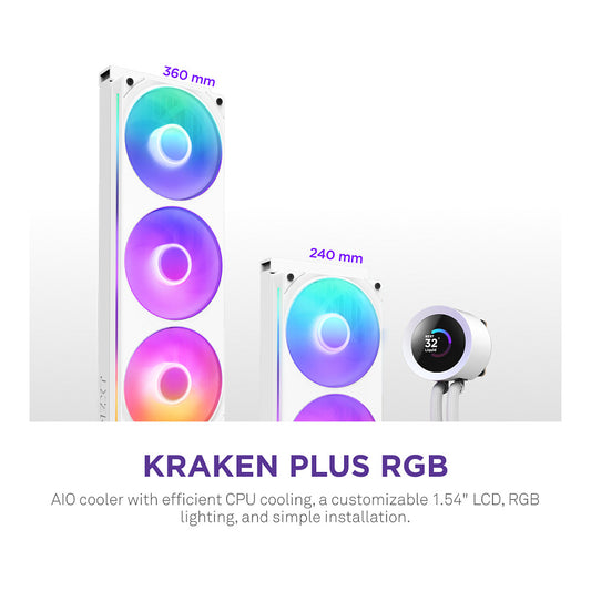 K NZXT KRAKEN Plus V2 240 RGB Display WaKü White RL-KR240-W2