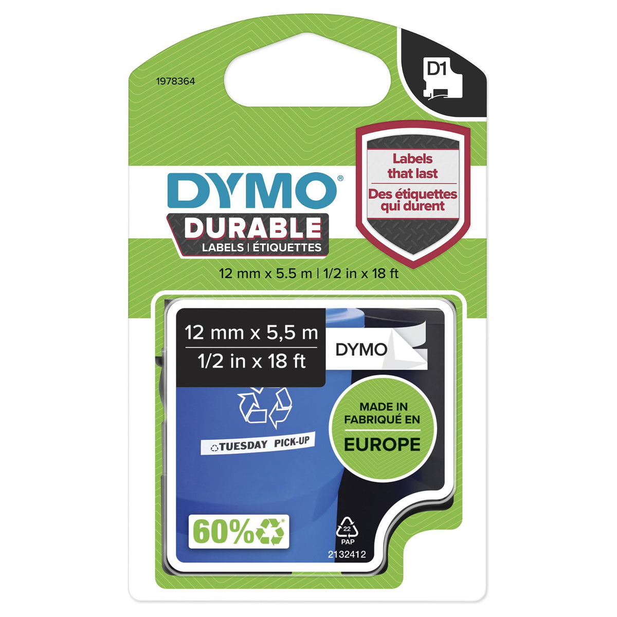 D1 Vinylband High Perf. 12 mm x 5,5 m schwarz auf wei