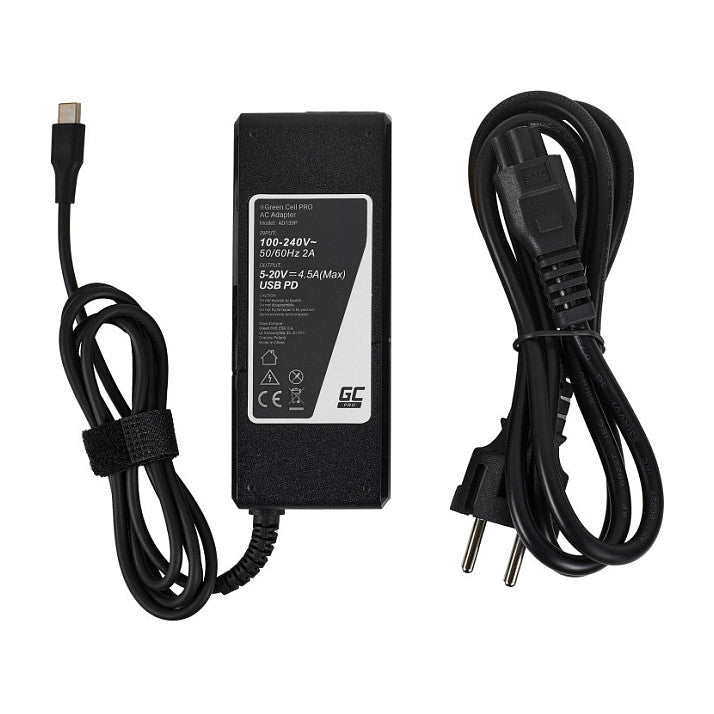 Green Cell USB-C 90W mains adapter/charger for laptops, tablets, phones