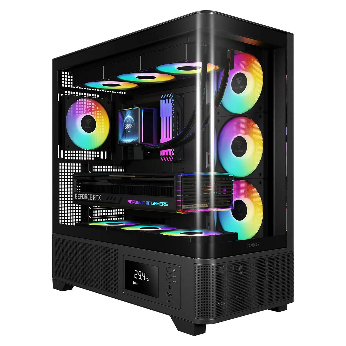 Gamdias Atlas P2 GAMING Miditower Black 4x120mm ARGB retail