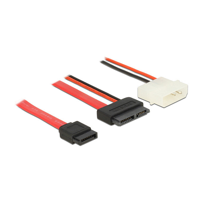 Kabel Slim SATA Buchse > SATA 7 Pin + 2 Pin Strom Stecker 70 cm