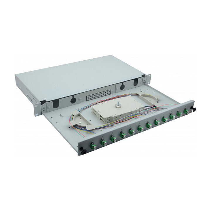 helos LWL 19" Spleissbox 12 x LC/APC Duplex OS2, spleifertig, grau