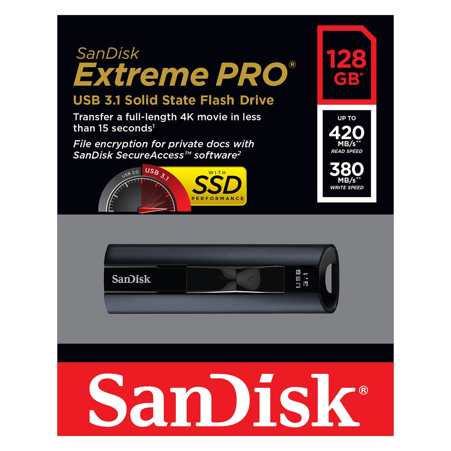 STICK 128GB USB 3.2 Sandisk Extreme Pro black